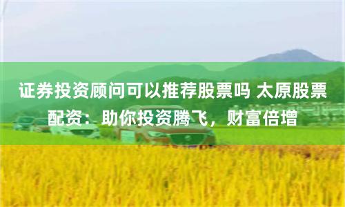 证券投资顾问可以推荐股票吗 太原股票配资：助你投资腾飞，财富倍增